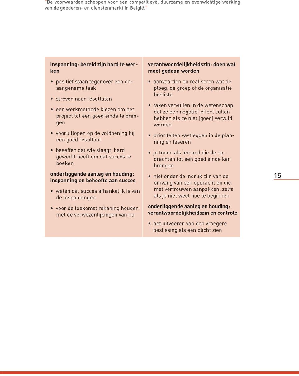 voldoening bij een goed resultaat beseffen dat wie slaagt, hard gewerkt heeft om dat succes te boeken onderliggende aanleg en houding: inspanning en behoefte aan succes weten dat succes afhankelijk