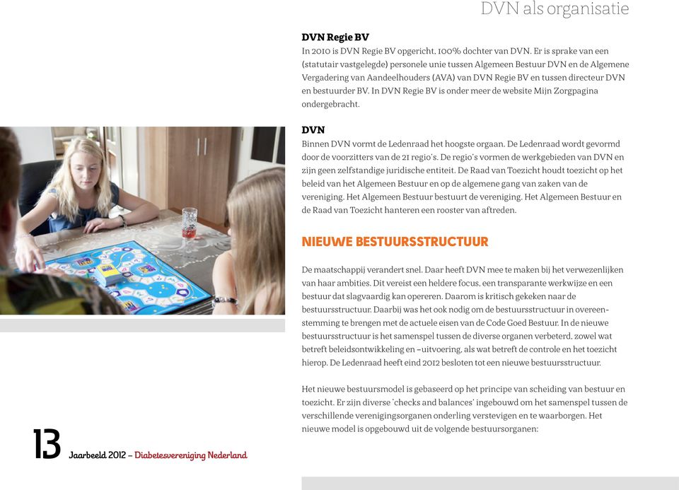 In DVN Regie BV is onder meer de website Mijn Zorgpagina ondergebracht. DVN Binnen DVN vormt de Ledenraad het hoogste orgaan. De Ledenraad wordt gevormd door de voorzitters van de 21 regio s.