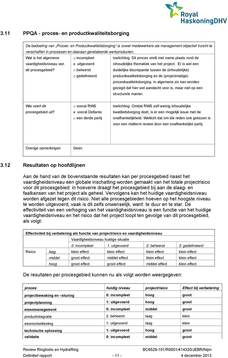 incompleet x uitgevoerd beheerst gedefinieerd toelichting: Dit proces vindt met name plaats rond de inhoudelijke thematiek van het project.