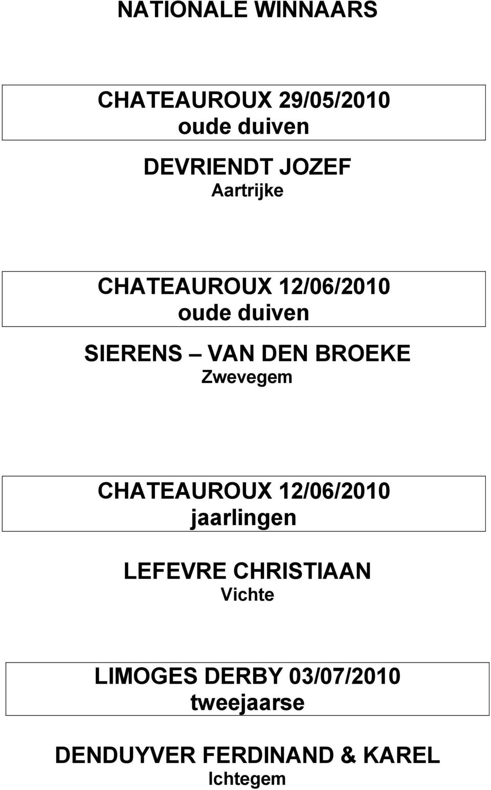 Zwevegem CHATEAUROUX 12/06/2010 jaarlingen LEFEVRE CHRISTIAAN Vichte