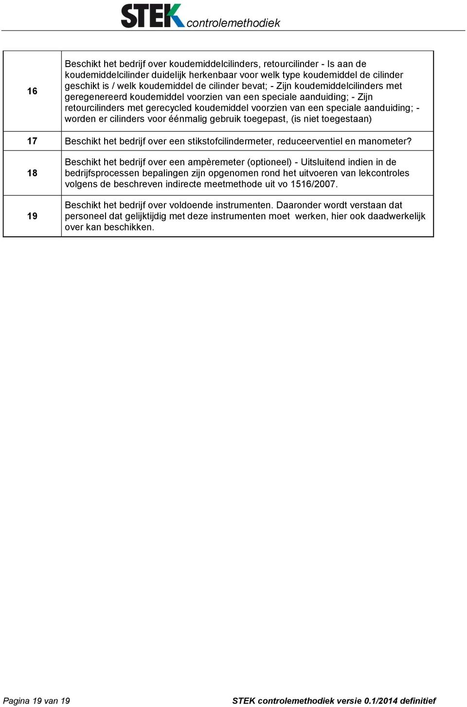 - worden er cilinders voor éénmalig gebruik toegepast, (is niet toegestaan) 17 Beschikt het bedrijf over een stikstofcilindermeter, reduceerventiel en manometer?