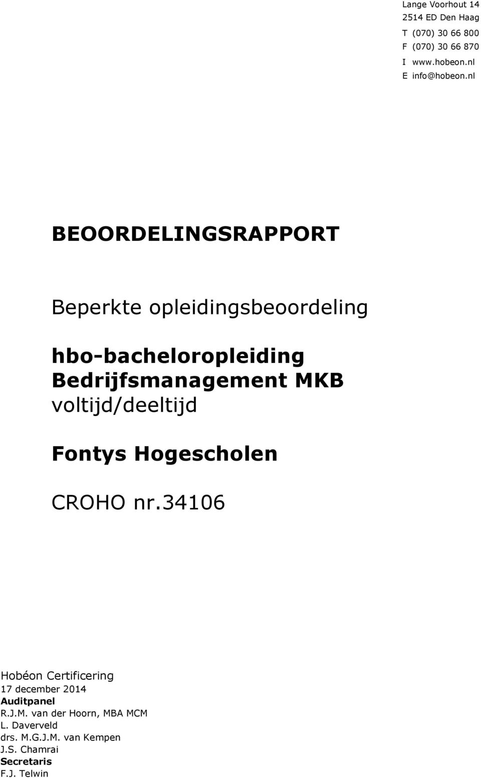 voltijd/deeltijd Fontys Hogescholen CROHO nr.