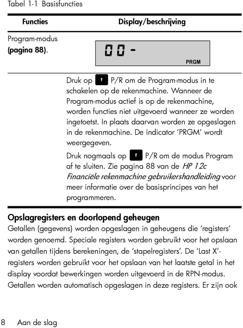 De indicator PRGM wordt weergegeven. Druk nogmaals op T P/R om de modus Program af te sluiten.