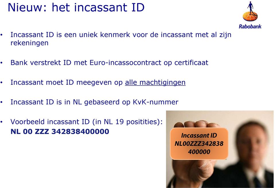 meegeven op alle machtigingen Incassant ID is in NL gebaseerd op KvK-nummer Voorbeeld