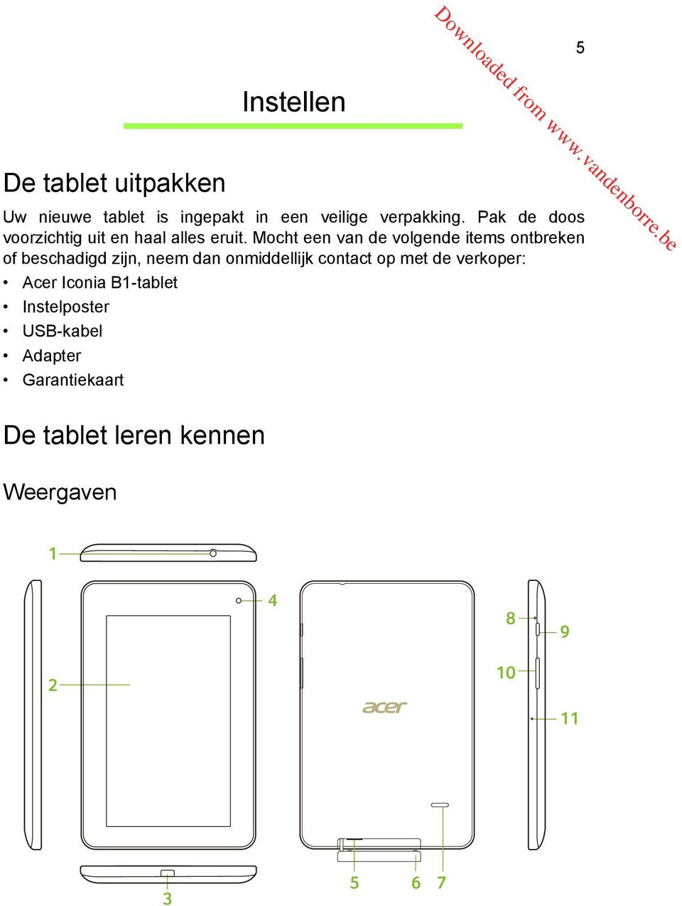 Mocht een van de volgende items ontbreken of beschadigd zijn, neem dan onmiddellijk contact