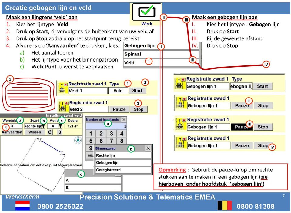 . Alvorens op Aanvaarden te drukken, kies: a) Het aantal toeren b) Het lijntype voor het binnenpatroon c) Welk Punt u wenst te verplaatsen I II III Maak een gebogen lijn aan I.