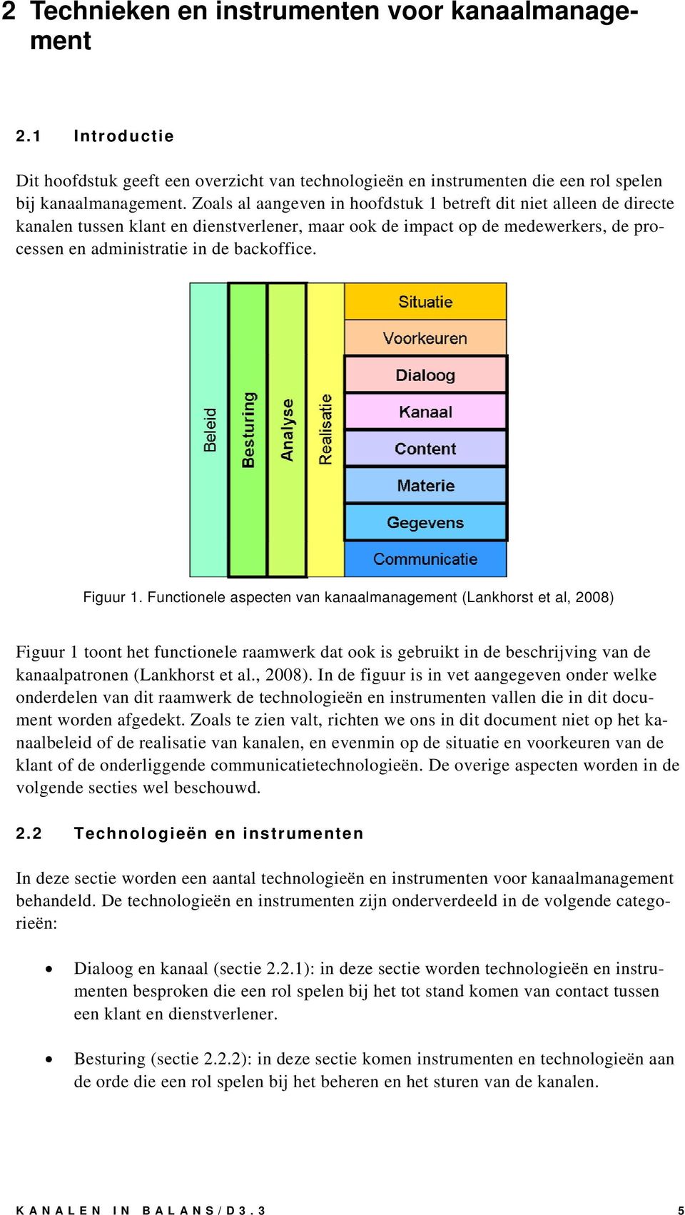 Figuur 1. Functionele aspecten van kanaalmanagement (Lankhorst et al, 2008) Figuur 1 toont het functionele raamwerk dat ook is gebruikt in de beschrijving van de kanaalpatronen (Lankhorst et al.