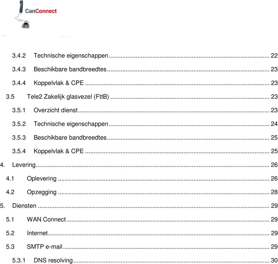 5.4 Koppelvlak & CPE... 25 4. Levering... 26 4.1 Oplevering... 26 4.2 Opzegging... 28 5. Diensten... 29 5.