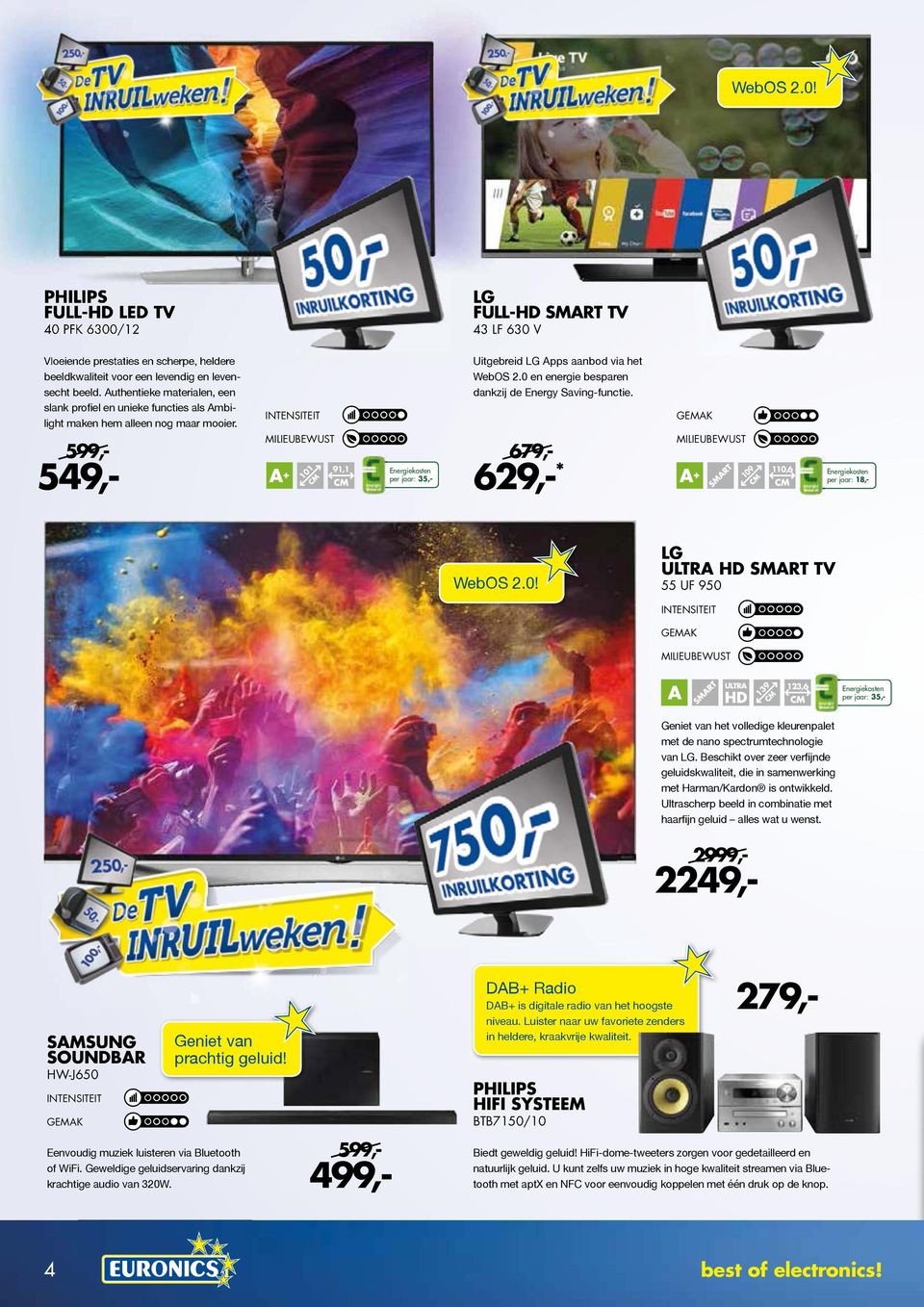 0 en energie besparen dankzij de Energy Saving-functie. 679,- 629,- * 109 110,6 per jaar: 18,- WebOS 2.0! ULTRA HD SMART TV 55 UF 950 139 123,6 per jaar: 35,- Geniet van het volledige kleurenpalet met de nano spectrumtechnologie van.