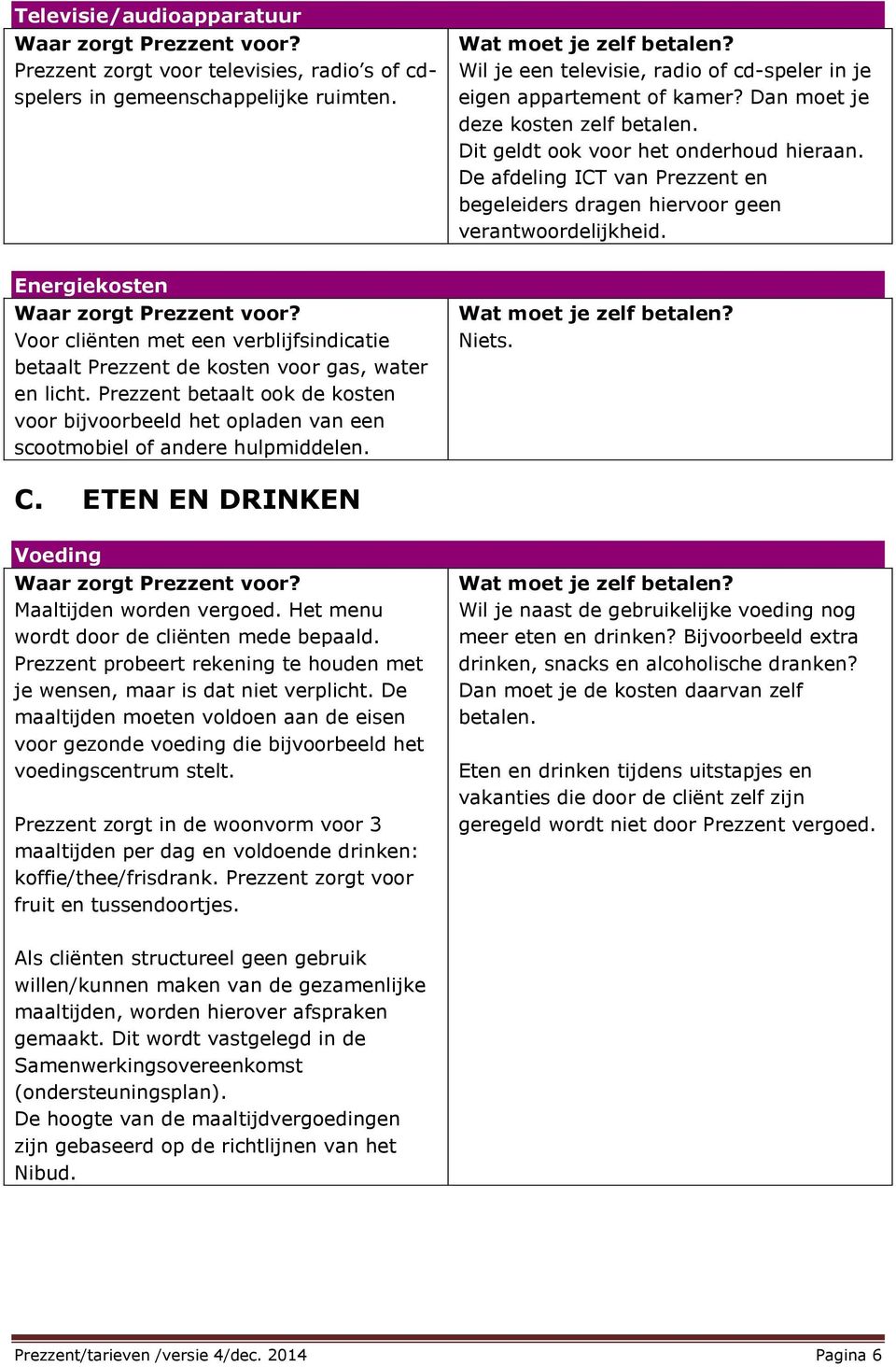 Energiekosten Voor cliënten met een verblijfsindicatie betaalt Prezzent de kosten voor gas, water en licht.