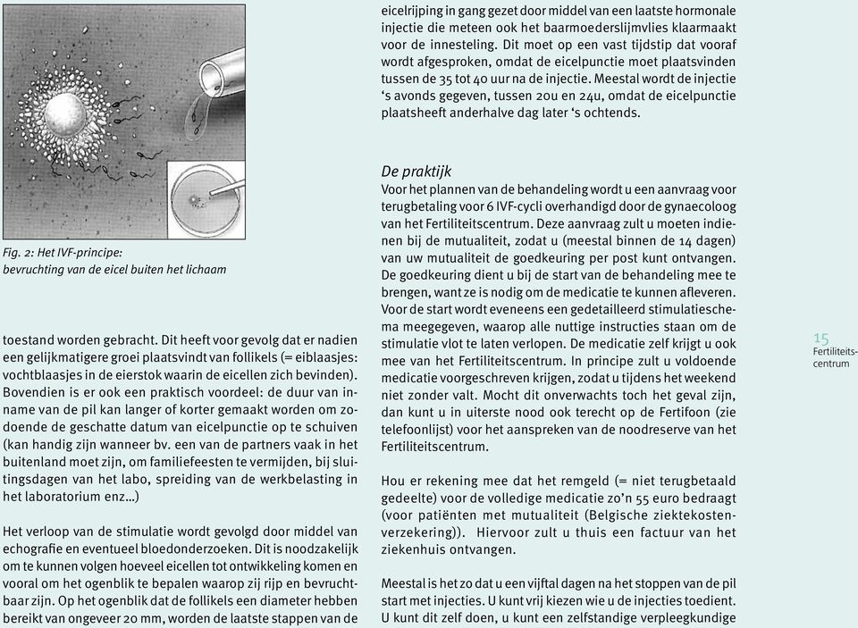 Mees tal wordt de injectie s avonds gegeven, tussen 20u en 24u, omdat de eicelpunctie plaatsheeft anderhalve dag later s ochtends. Fig.