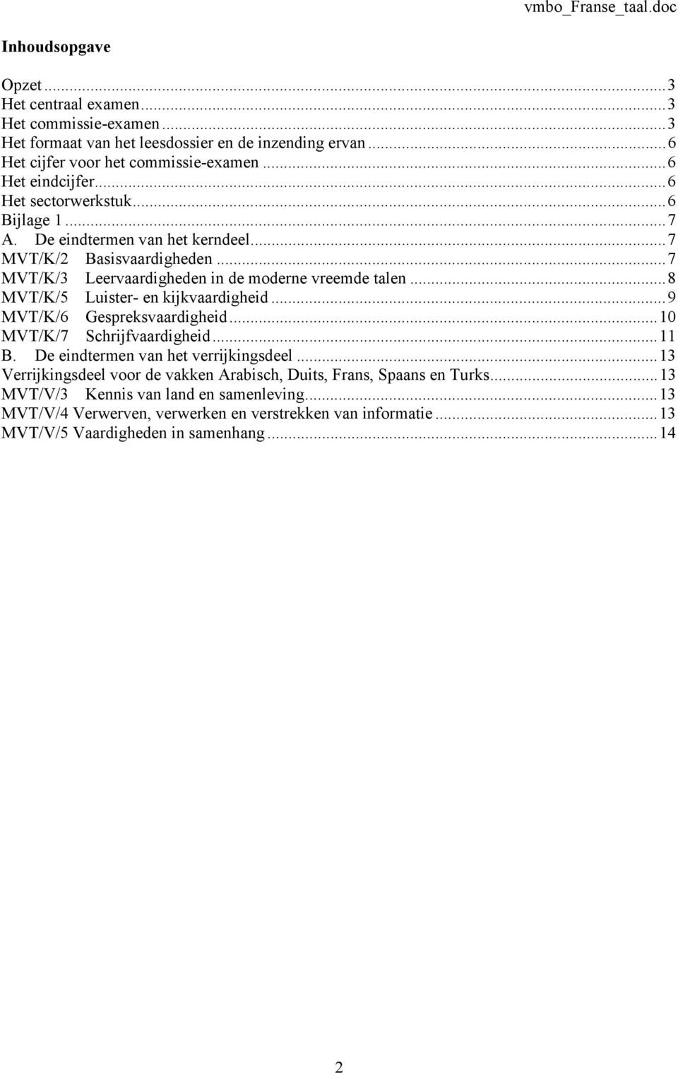 ..8 MVT/K/5 Luister- en kijkvaardigheid...9 MVT/K/6 Gespreksvaardigheid...10 MVT/K/7 Schrijfvaardigheid...11 B. De eindtermen van het verrijkingsdeel.