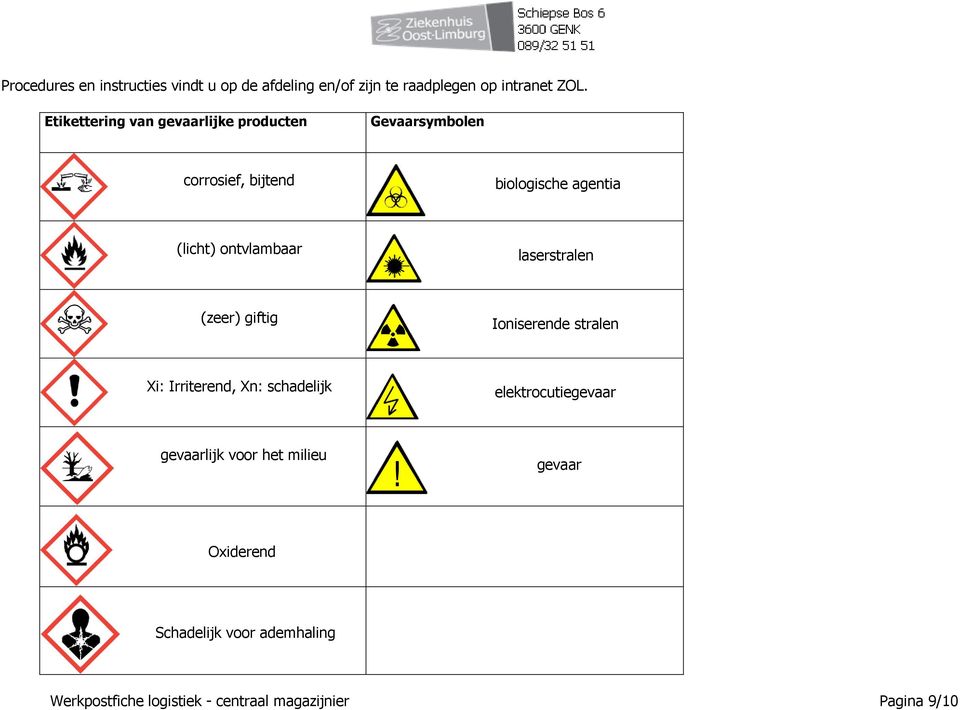 ontvlambaar laserstralen (zeer) giftig Ioniserende stralen Xi: Irriterend, Xn: schadelijk