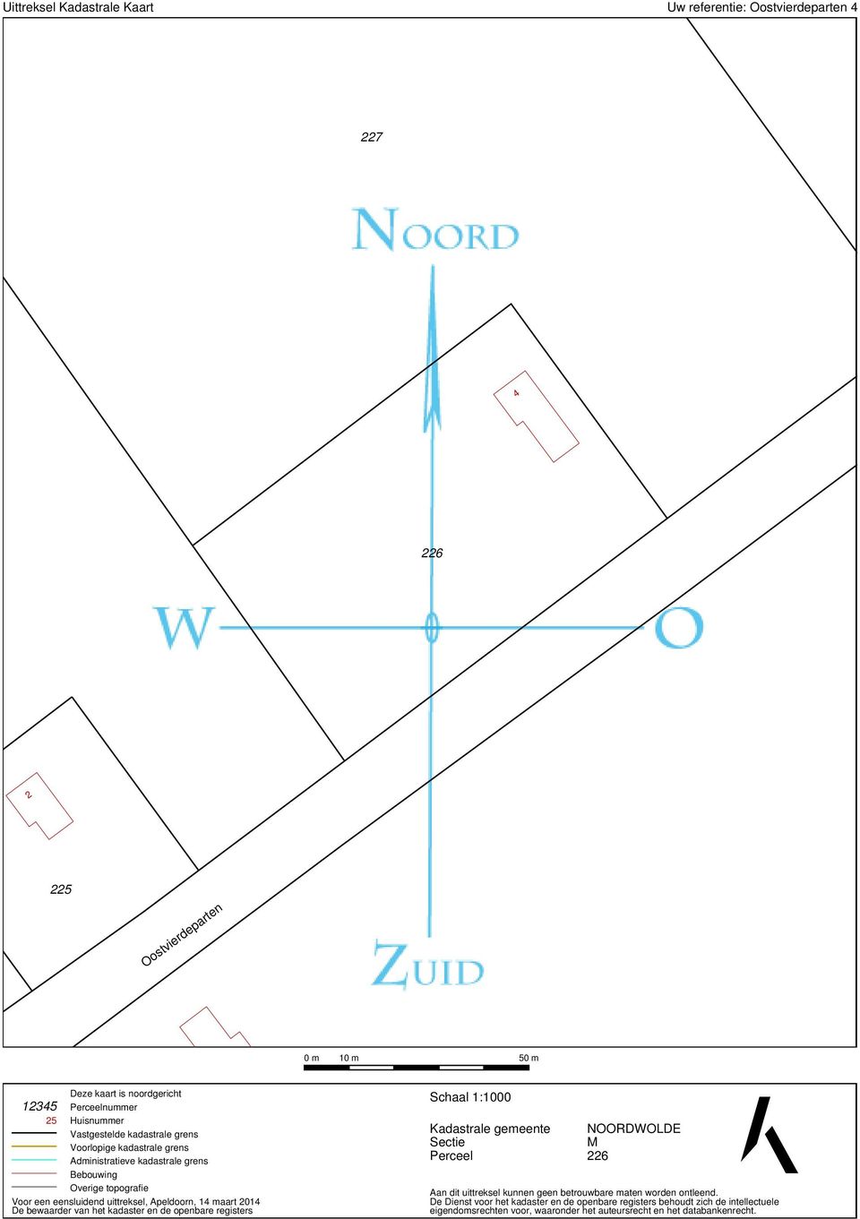 2014 De bewaarder van het kadaster en de openbare registers Schaal 1:1000 Kadastrale gemeente Sectie Perceel NOORDWOLDE M 226 Aan dit uittreksel kunnen geen betrouwbare