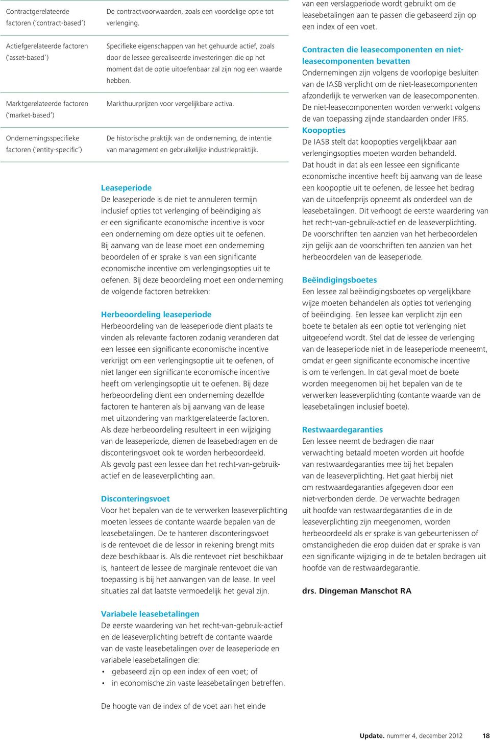 Specifieke eigenschappen van het gehuurde actief, zoals door de lessee gerealiseerde investeringen die op het moment dat de optie uitoefenbaar zal zijn nog een waarde hebben.