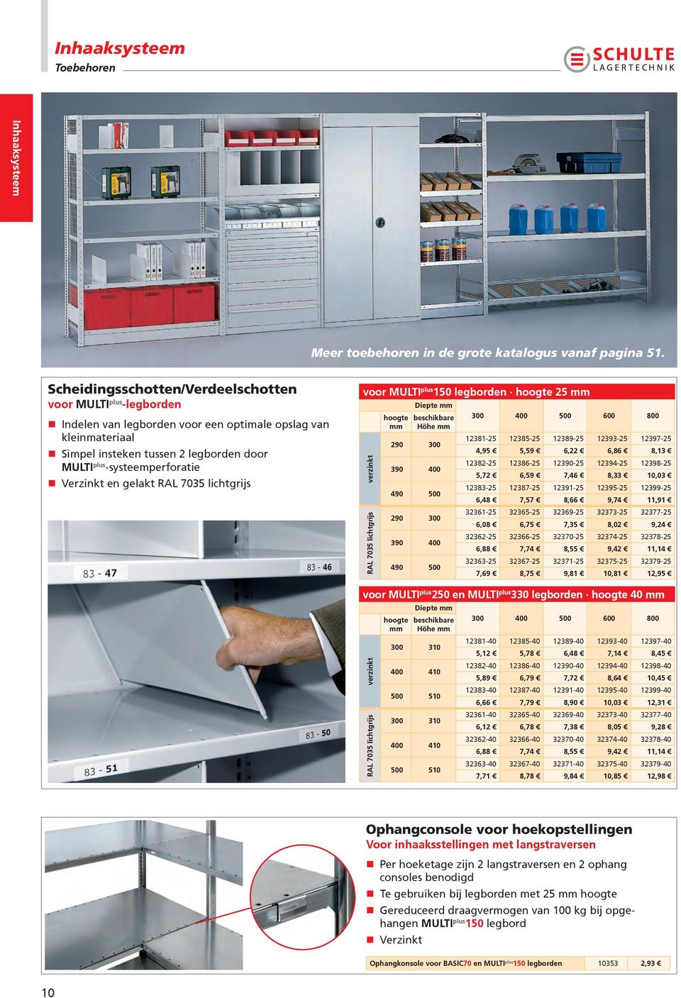 Verzinkt en gelakt RAL 7035 lichtgrijs voor MULTI plus 150 legborden hoogte 25 RAL 7035 lichtgrijs hoogte Diepte beschikbare Höhe 290 300 390 400 490 500 290 300 390 400 490 500 300 400 500 600 800