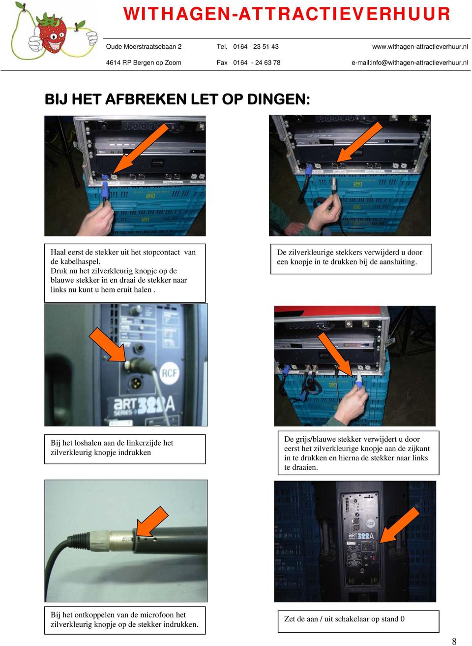 De zilverkleurige stekkers verwijderd u door een knopje in te drukken bij de aansluiting.