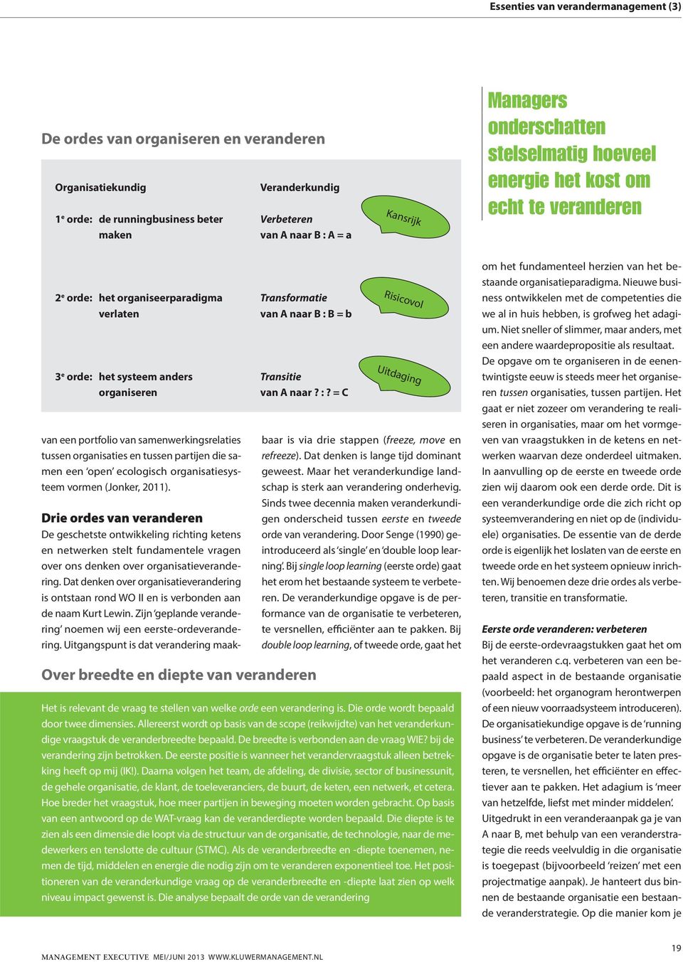 organiseren van A naar? :? = C van een portfolio van samenwerkingsrelaties tussen organisaties en tussen partijen die samen een open ecologisch organisatiesysteem vormen (Jonker, 2011).