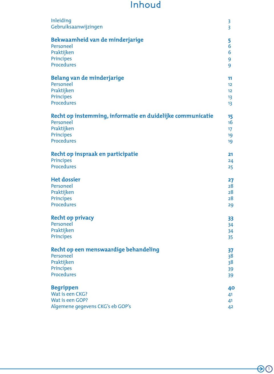 en participatie 21 Principes 24 Procedures 25 Het dossier 27 Personeel 28 Praktijken 28 Principes 28 Procedures 29 Recht op privacy 33 Personeel 34 Praktijken 34 Principes 35