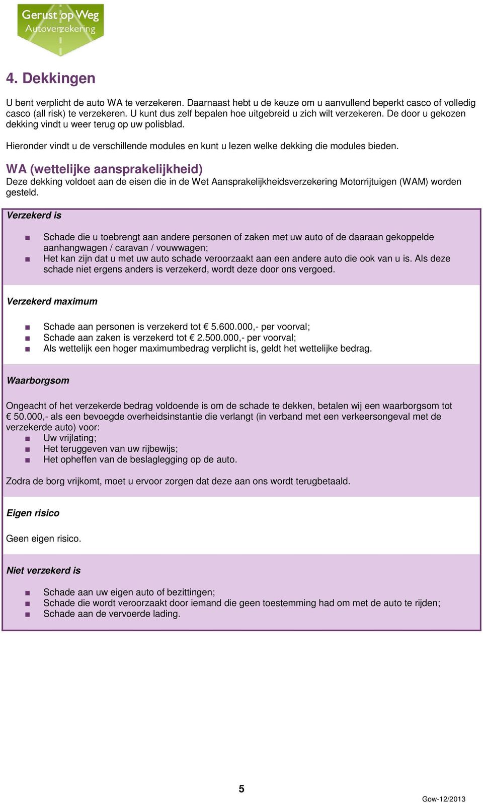 Hieronder vindt u de verschillende modules en kunt u lezen welke dekking die modules bieden.