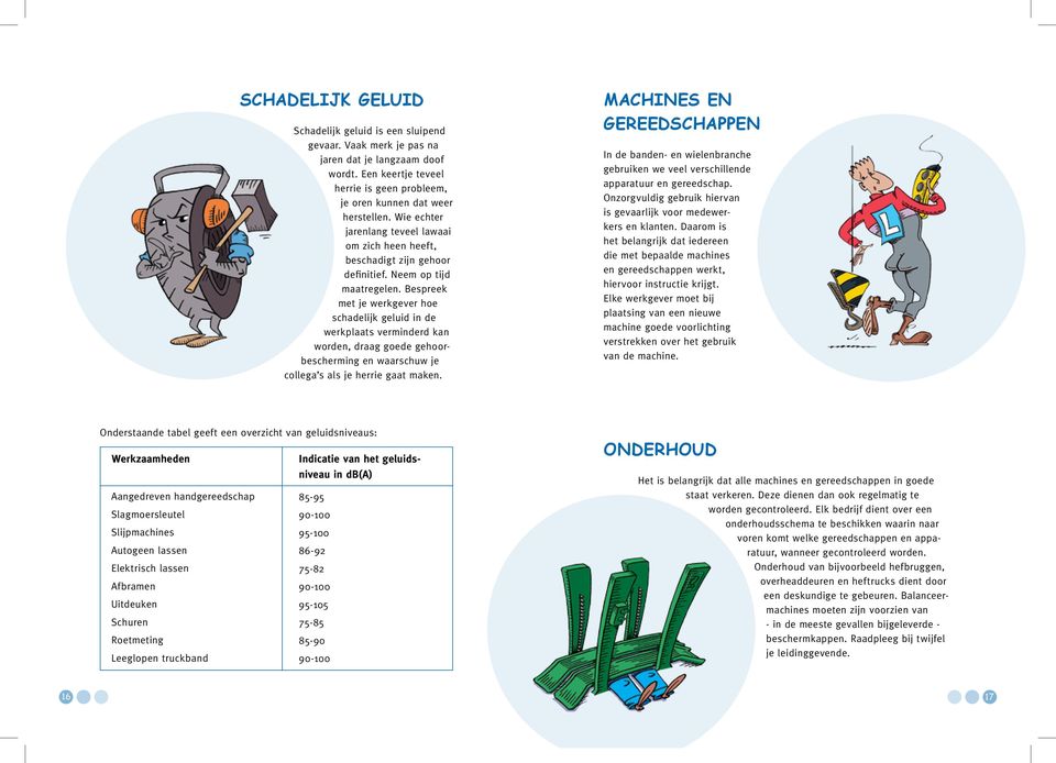 Bespreek met je werkgever hoe schadelijk geluid in de werkplaats verminderd kan worden, draag goede gehoorbescherming en waarschuw je collega s als je herrie gaat maken.