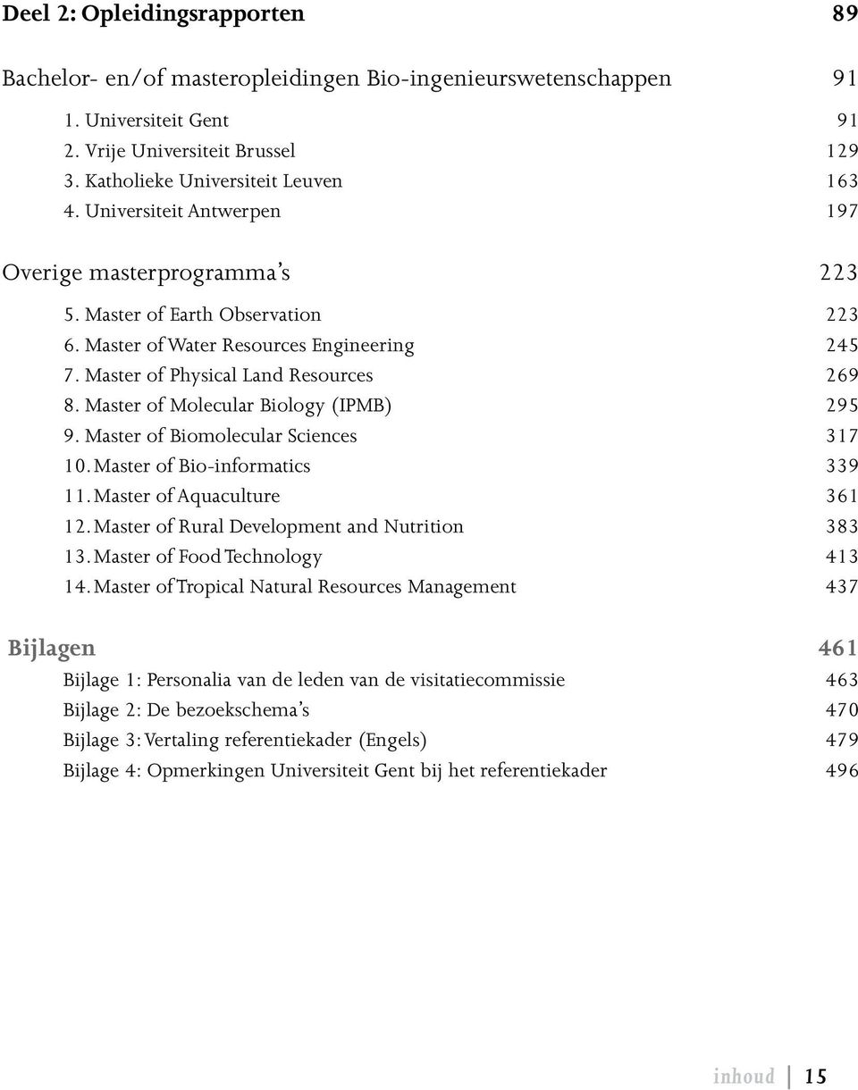 Master of Molecular Biology (IPMB) 295 9. Master of Biomolecular Sciences 317 10. Master of Bio-informatics 339 11. Master of Aquaculture 361 12. Master of Rural Development and Nutrition 383 13.