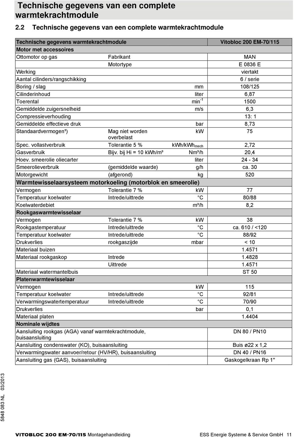 viertakt Aantal cilinders/rangschikking 6 / serie Boring / slag mm 108/125 Cilinderinhoud liter 6,87 Toerental min -1 1500 Gemiddelde zuigersnelheid m/s 6,3 Compressieverhouding 13: 1 Gemiddelde