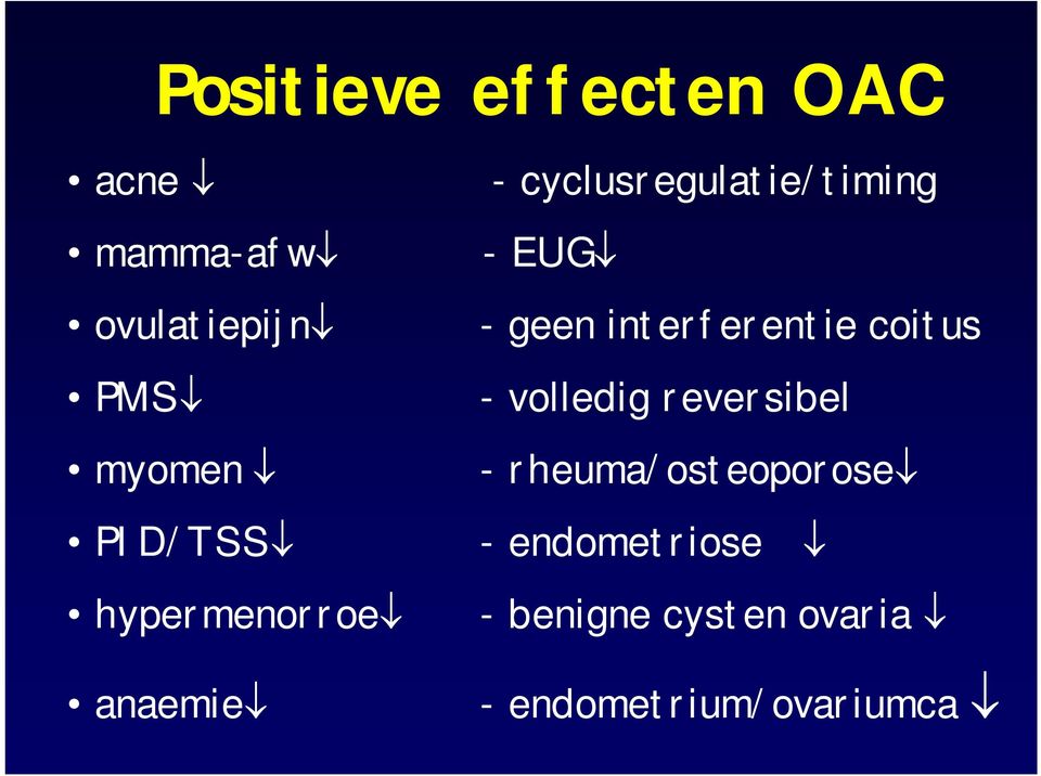 geen interferentie coitus - volledig reversibel -