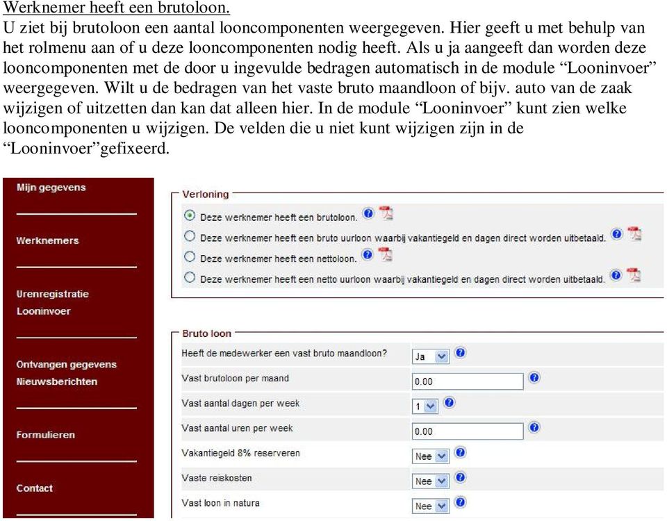 Als u ja aangeeft dan worden deze looncomponenten met de door u ingevulde bedragen automatisch in de module Looninvoer weergegeven.