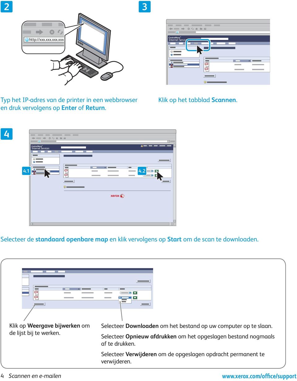 . Selecteer de standaard openbare map en klik vervolgens op Start om de scan te downloaden. Klik op Weergave bijwerken om de lijst bij te werken.