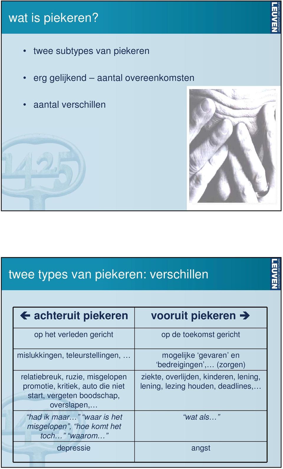 op het verleden gericht mislukkingen, teleurstellingen, relatiebreuk, ruzie, misgelopen promotie, kritiek, auto die niet start, vergeten