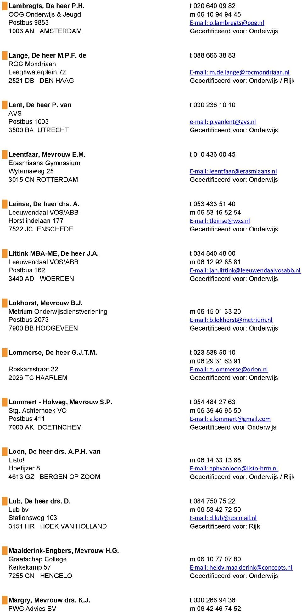 van t 030 236 10 10 AVS Postbus 1003 e-mail: p.vanlent@avs.nl 3500 BA UTRECHT Gecertificeerd voor: Onderwijs Leentfaar, Me