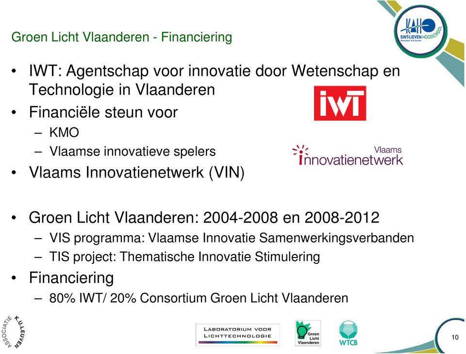 Licht Vlaanderen: 2004-2008 en 2008-2012 VIS programma: Vlaamse Innovatie Samenwerkingsverbanden TIS