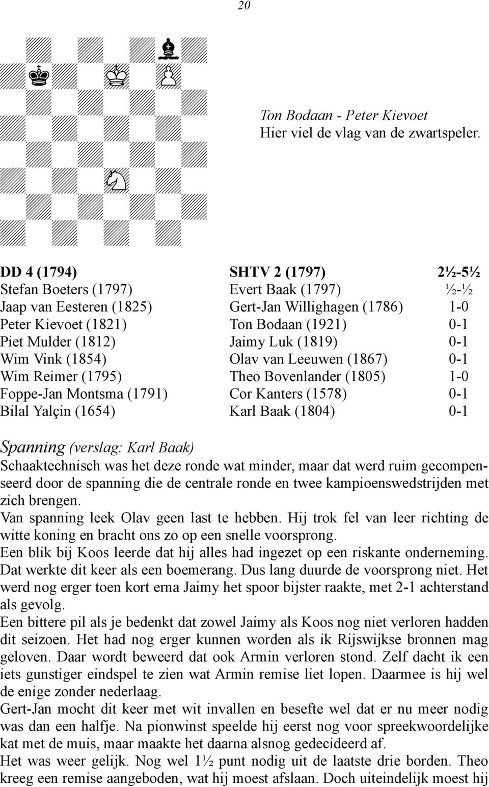 SHTV 2 (797) Evert Baak (797) Gert-Jan Willighagen (786) Ton Bodaan (92) Jaimy Luk (89) Olav van Leeuwen (867) Theo Bovenlander (805) Cor Kanters (578) Karl Baak (804) 2½-5½ Spanning (verslag: Karl