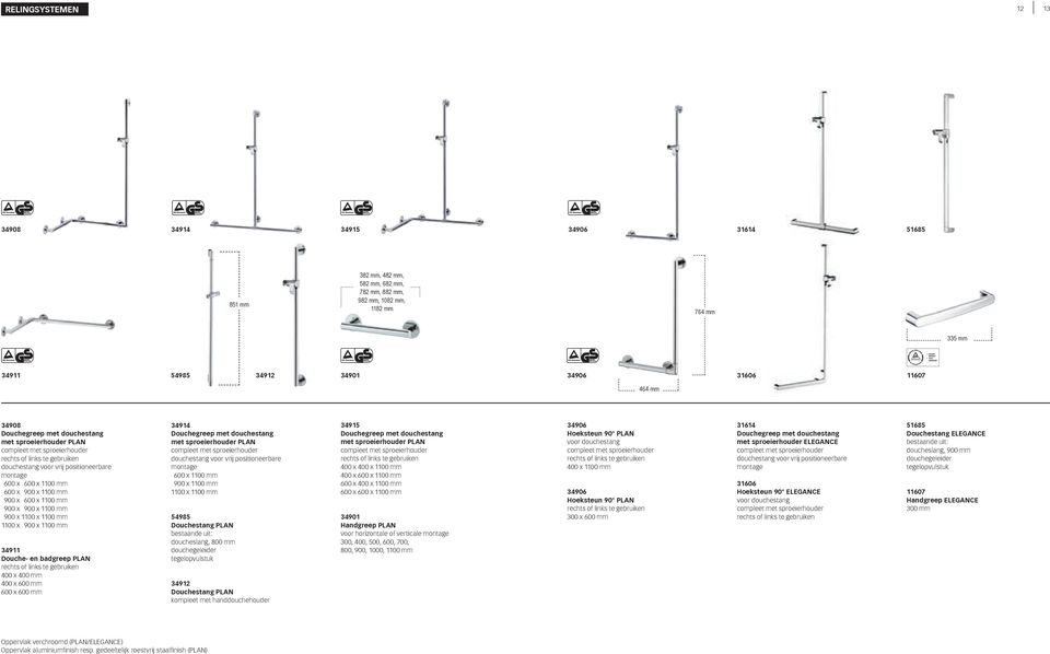 mm 900 x 600 x 1100 mm 900 x 900 x 1100 mm 900 x 1100 x 1100 mm 1100 x 900 x 1100 mm 34911 Douche- en badgreep PLAN rechts of links te gebruiken 400 x 400 mm 400 x 600 mm 600 x 600 mm 34914