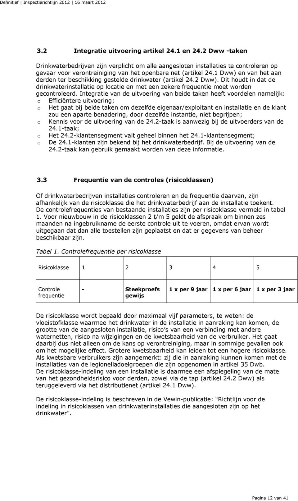 1 Dww) en van het aan derden ter beschikking gestelde drinkwater (artikel 24.2 Dww). Dit houdt in dat de drinkwaterinstallatie op locatie en met een zekere frequentie moet worden gecontroleerd.