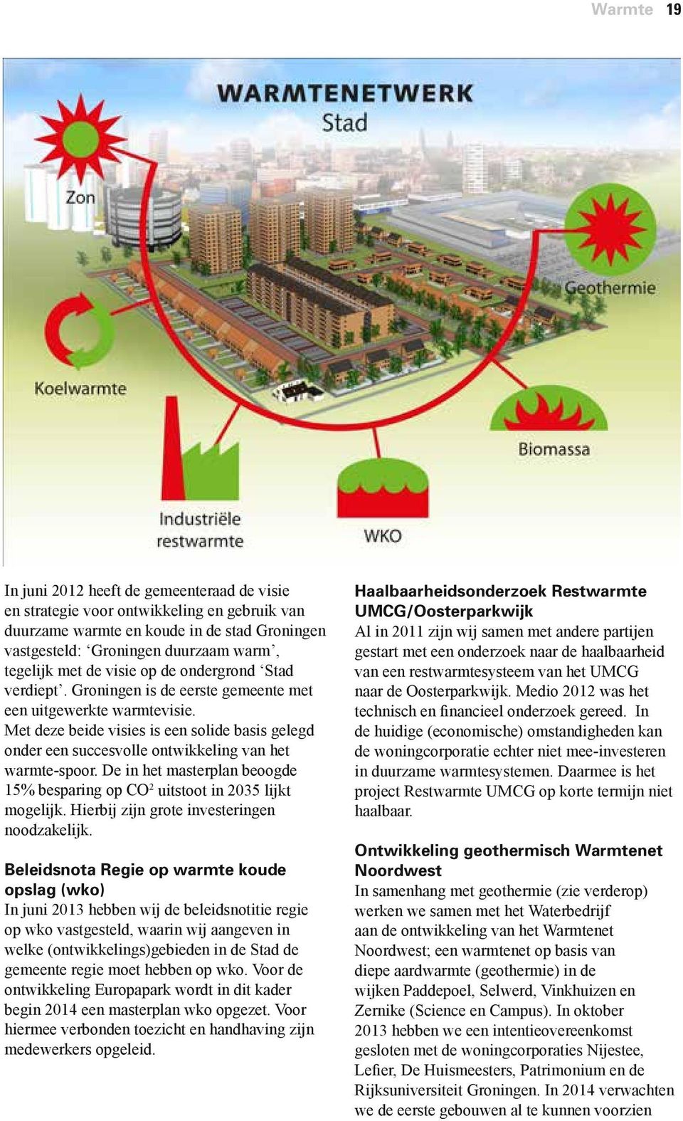 Met deze beide visies is een solide basis gelegd onder een succesvolle ontwikkeling van het warmte-spoor. De in het masterplan beoogde 15% besparing op CO2 uitstoot in 2035 lijkt mogelijk.