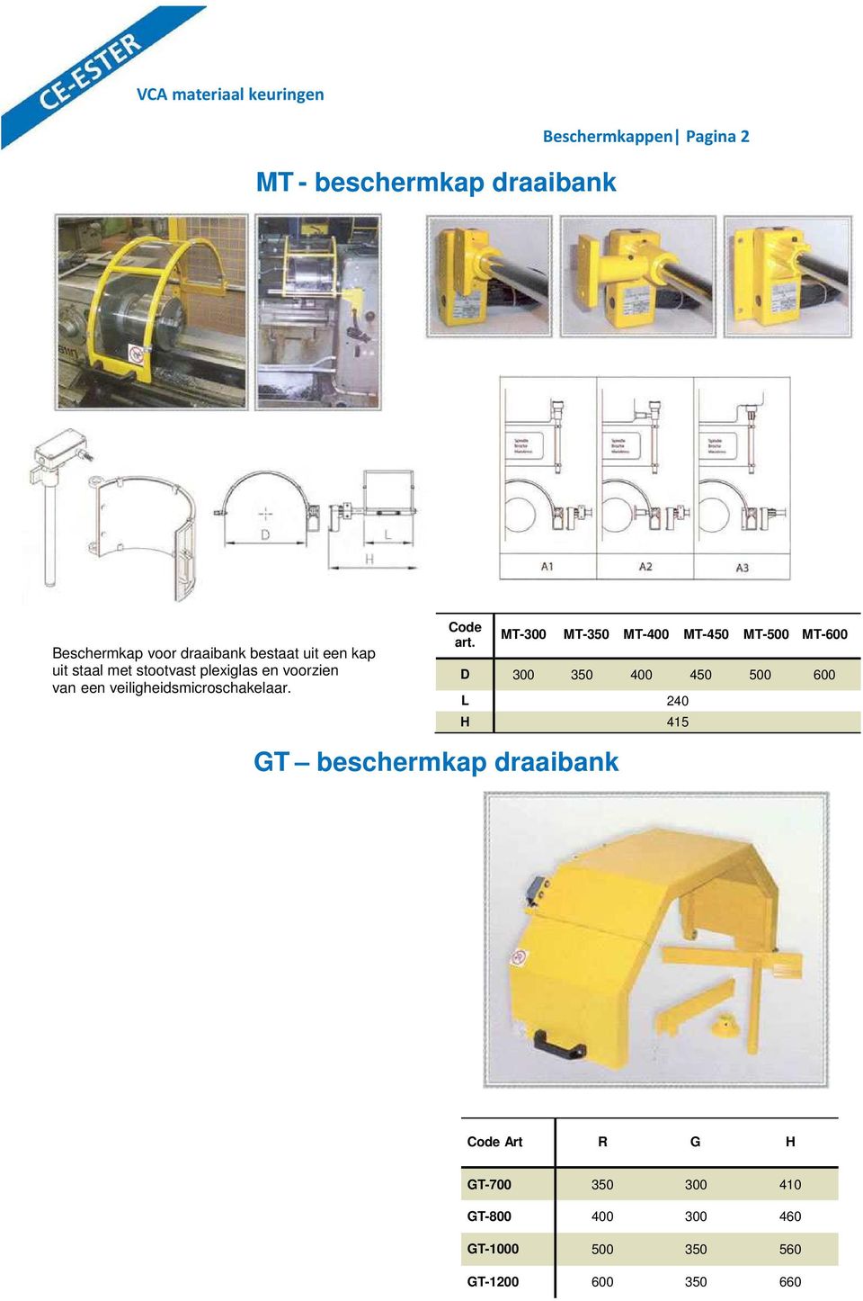 MT-300 MT-350 MT-400 MT-450 MT-500 MT-600 D 300 350 400 450 500 600 L 240 H 415 GT beschermkap