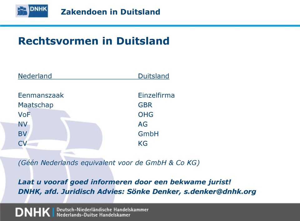 equivalent voor de GmbH & Co KG) Laat u vooraf goed informeren door