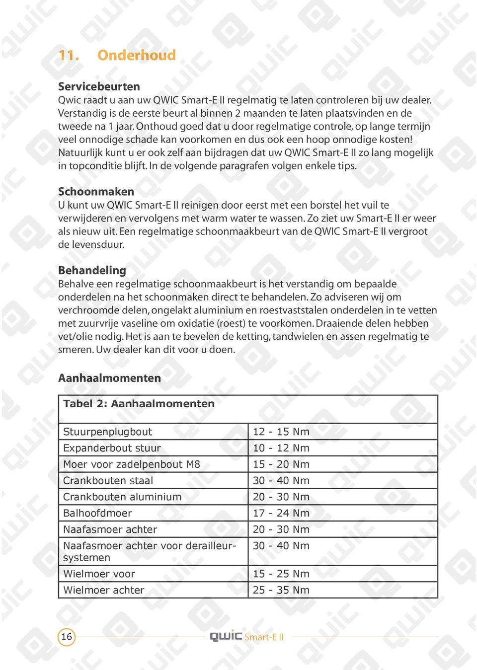 Natuurlijk kunt u er ook zelf aan bijdragen dat uw QWIC zo lang mogelijk in topconditie blijft. In de volgende paragrafen volgen enkele tips.