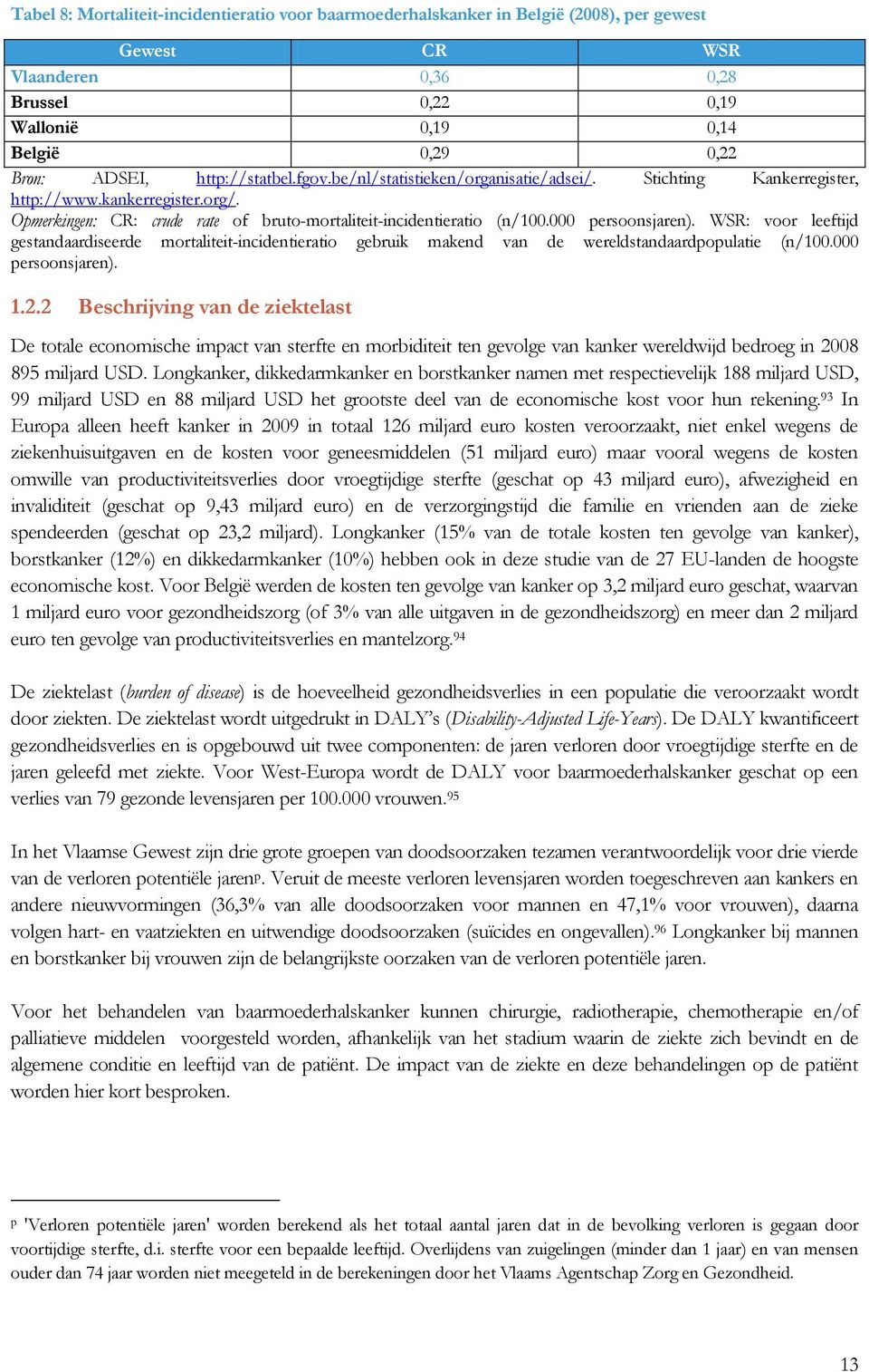 000 persoonsjaren). WSR: voor leeftijd gestandaardiseerde mortaliteit-incidentieratio gebruik makend van de wereldstandaardpopulatie (n/100.000 persoonsjaren). 1.2.