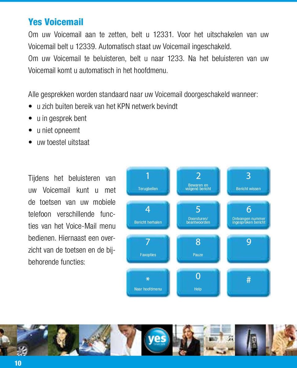 Alle gesprekken worden standaard naar uw Voicemail doorgeschakeld wanneer: u zich buiten bereik van het KPN netwerk bevindt u in gesprek bent u niet opneemt uw toestel uitstaat Tijdens het