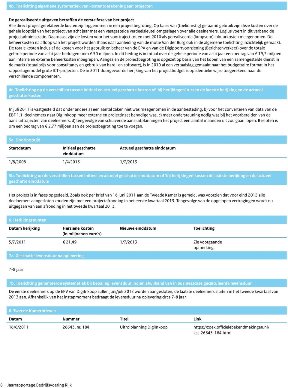 Op basis van (toekomstig) geraamd gebruik zijn deze kosten over de gehele looptijd van het project van acht jaar met een vastgestelde verdeelsleutel omgeslagen over alle deelnemers.