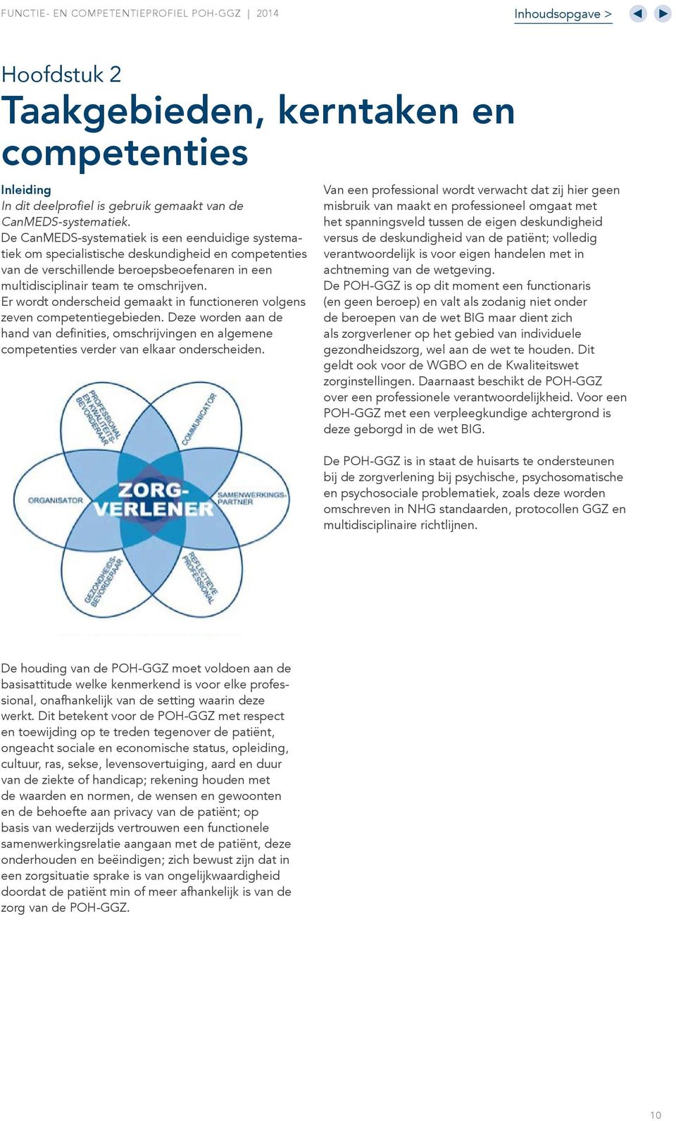 Er wordt onder scheid gemaakt in functioneren volgens zeven competentiegebieden. Deze worden aan de hand van definities, omschrijvingen en algemene competenties verder van elkaar onderscheiden.