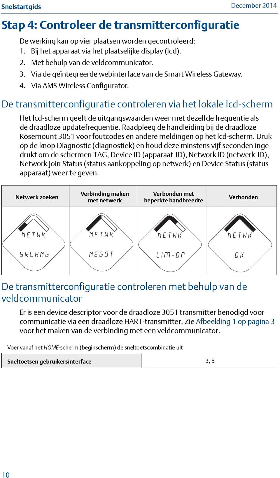 De transmitterconfiguratie controleren via het lokale lcd-scherm Het lcd-scherm geeft de uitgangswaarden weer met dezelfde frequentie als de draadloze updatefrequentie.