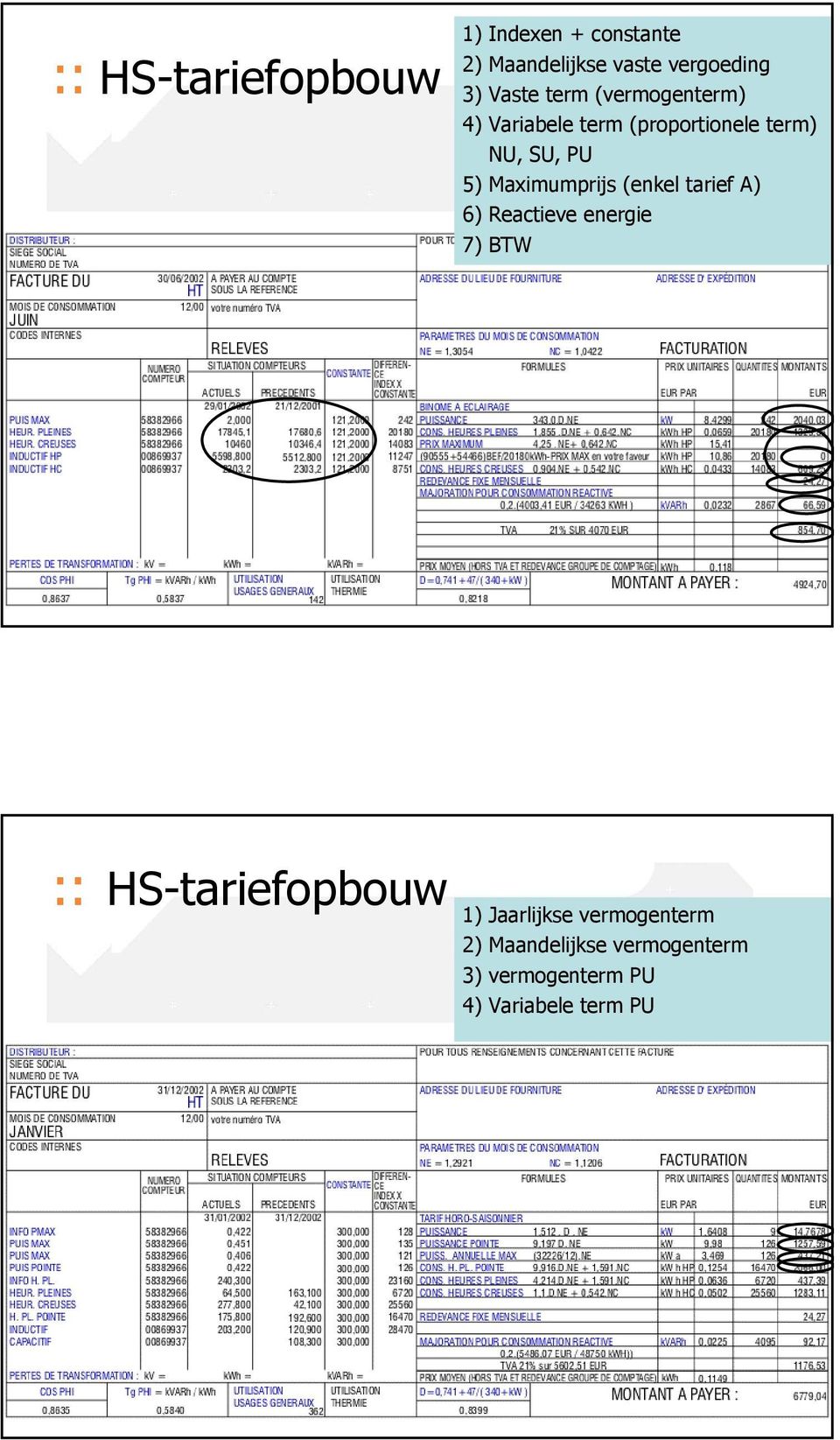 Maximumprijs (enkel tarief A) 6) Reactieve energie 7) BTW :: HS-tariefopbouw 1)