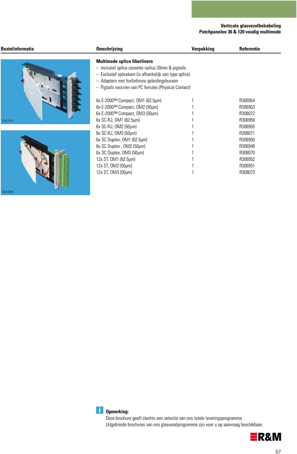 5μm) 1 R306954 6x E-2000 Compact, OM2 (50μm) 1 R306953 6x E-2000 Compact, OM3 (50μm) 1 R308072 6x SC-RJ, OM1 (62.