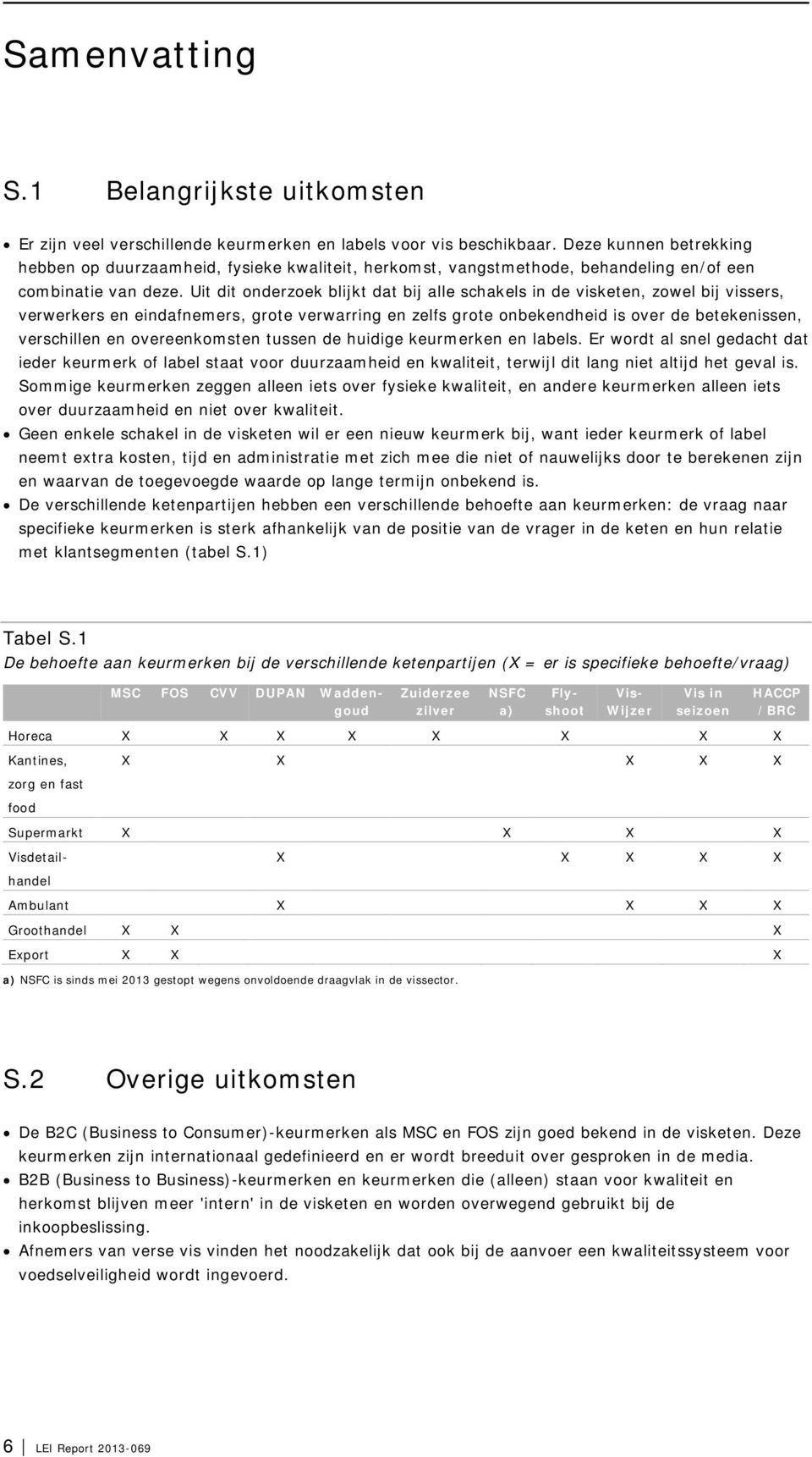 Uit dit onderzoek blijkt dat bij alle schakels in de visketen, zowel bij vissers, verwerkers en eindafnemers, grote verwarring en zelfs grote onbekendheid is over de betekenissen, verschillen en