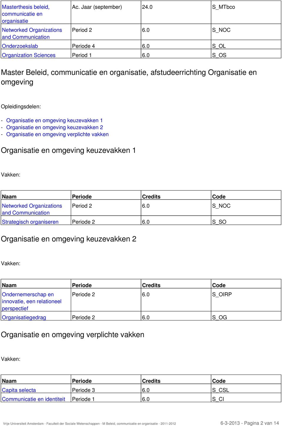 0 S_OS Master Beleid, communicatie en organisatie, afstudeerrichting Organisatie en omgeving Opleidingsdelen: - - - Organisatie en omgeving keuzevakken 1 Organisatie en omgeving keuzevakken 2