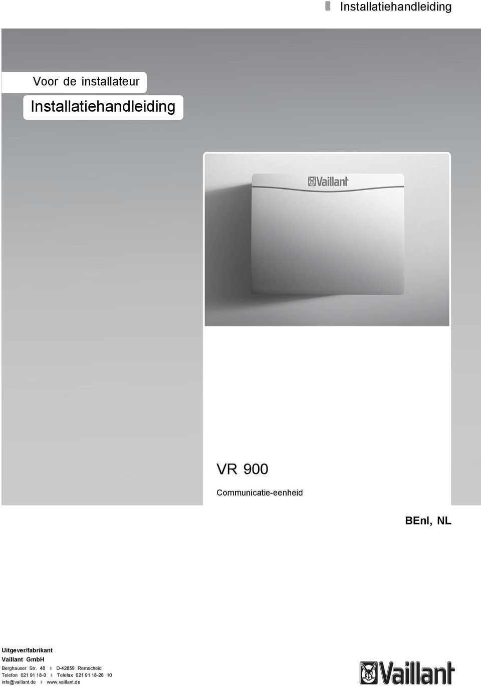 Uitgever/fabrikant Vaillant GmbH Berghauser Str.